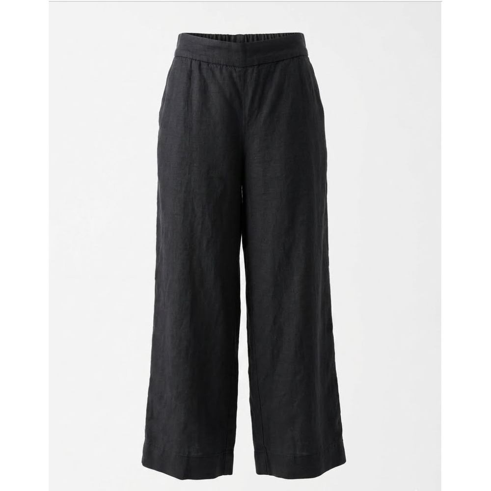 Daily Ritual Women Black 100% Linen Wide Leg Flowy Pull On Pants Size 14 Coastal